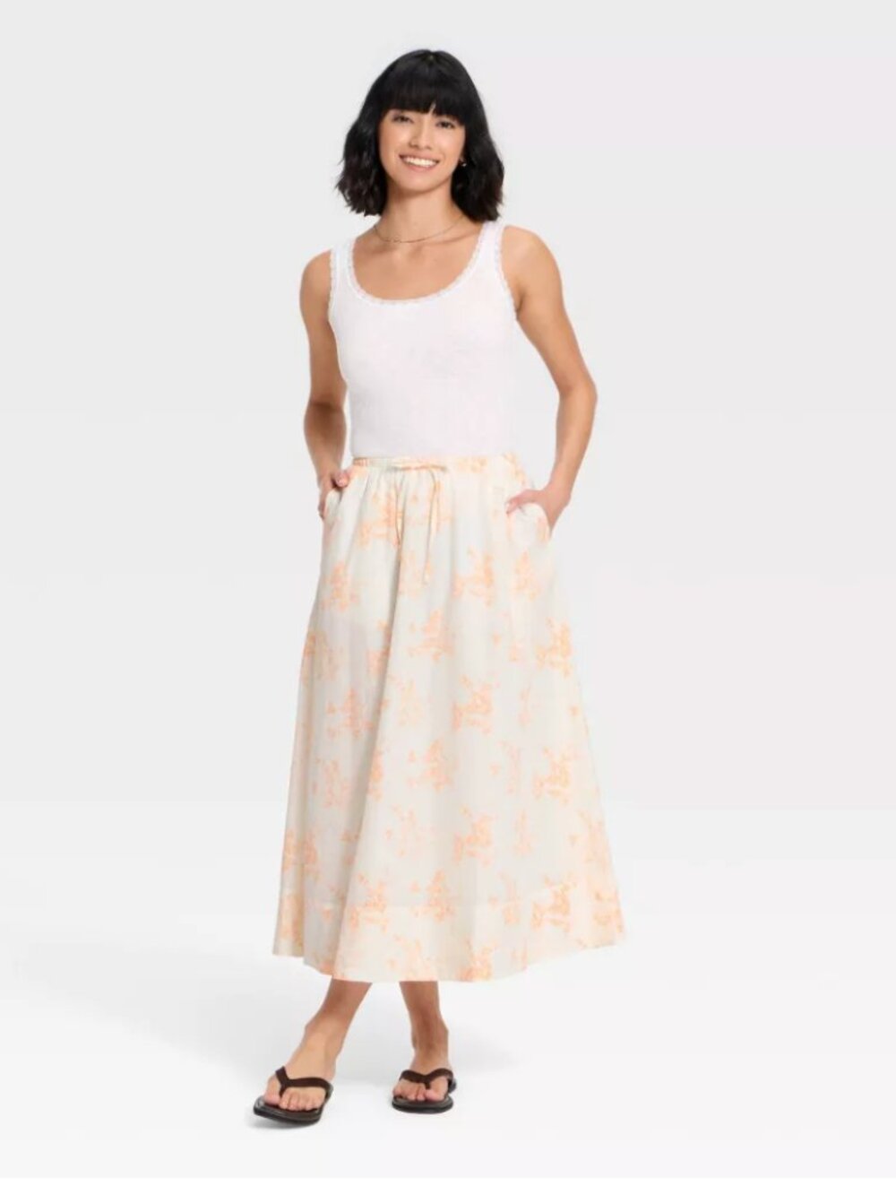 NWT Midi Maxi A-Line Skirt -Universal Thread Peach Floral Flower New with Tags S - Picture 2 of 6